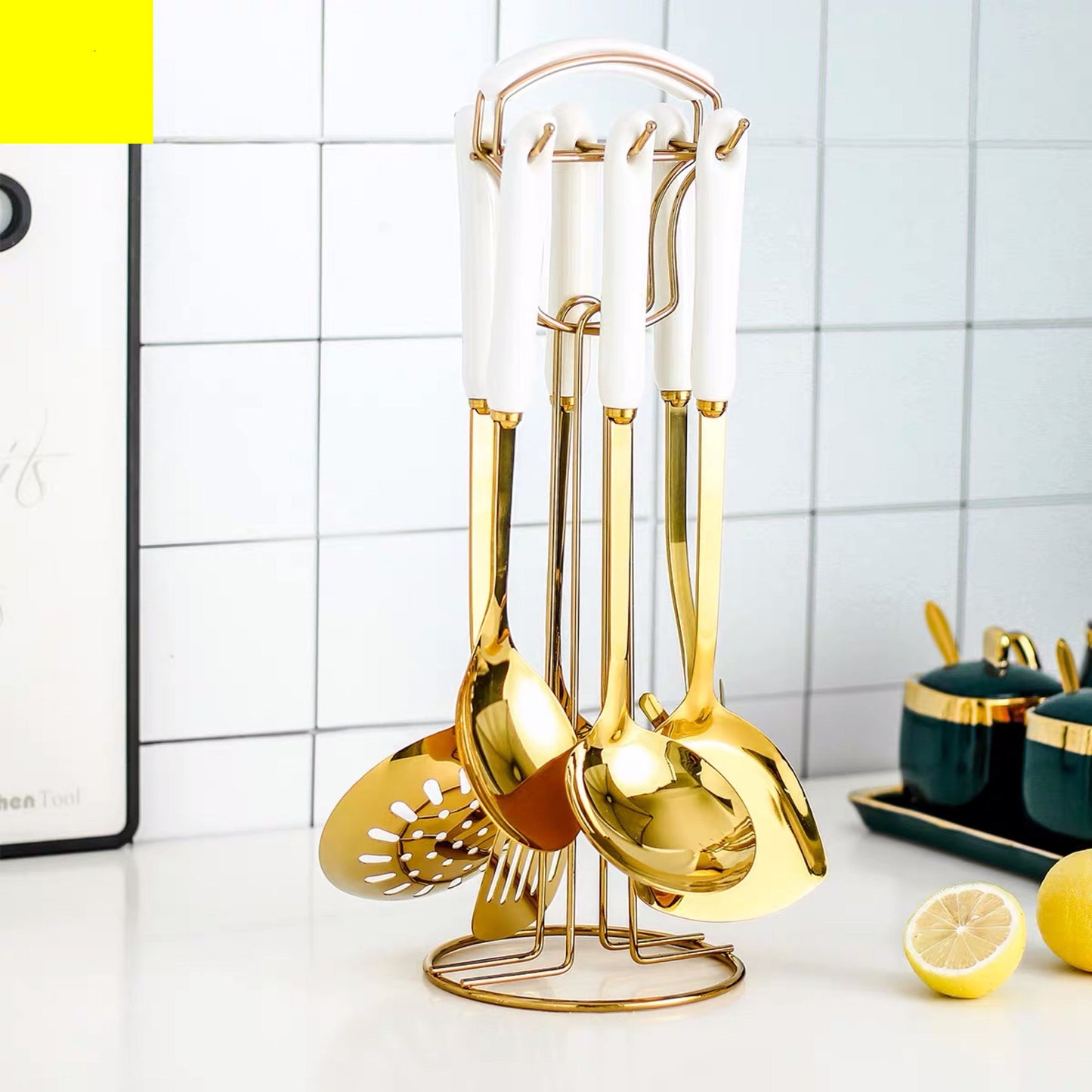 Silicone Gripped Golden Kitchen Set