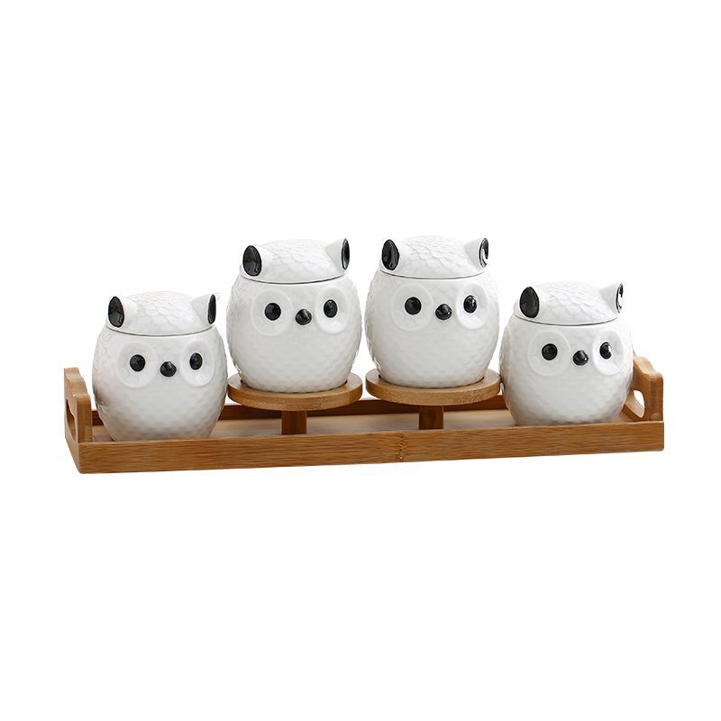 Juego de especias de cerámica japonesas con bonito búho