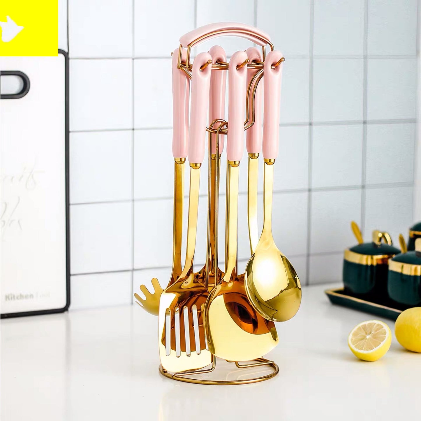 Silicone Gripped Golden Kitchen Set