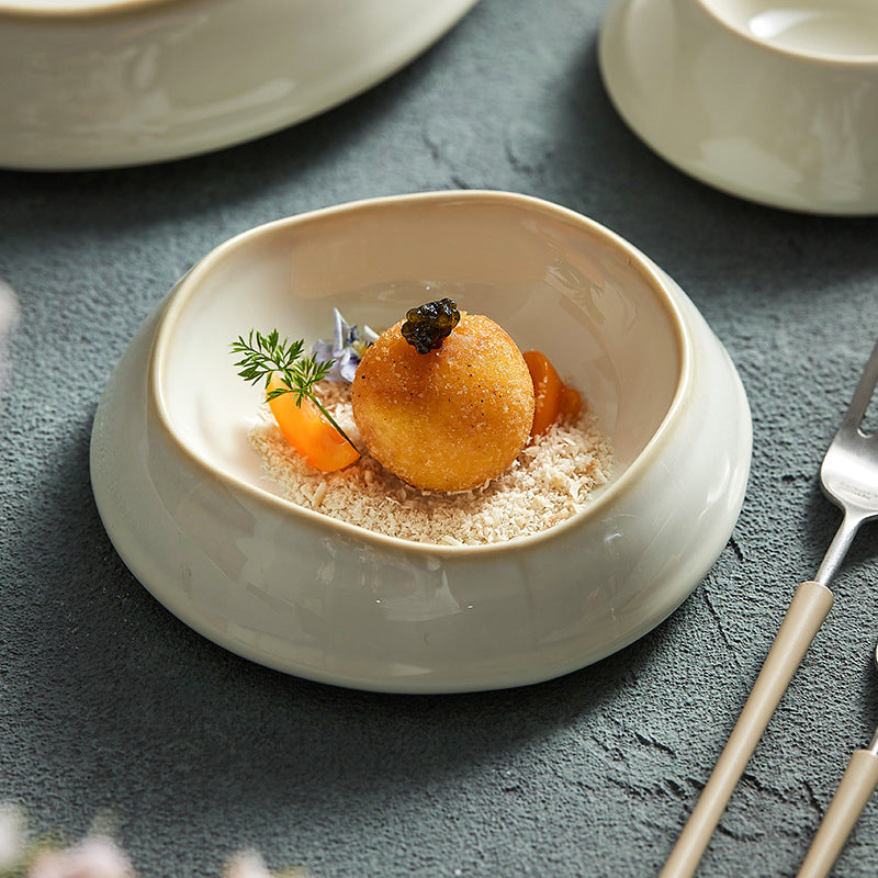 Deep Rounded Cream Crater Plate