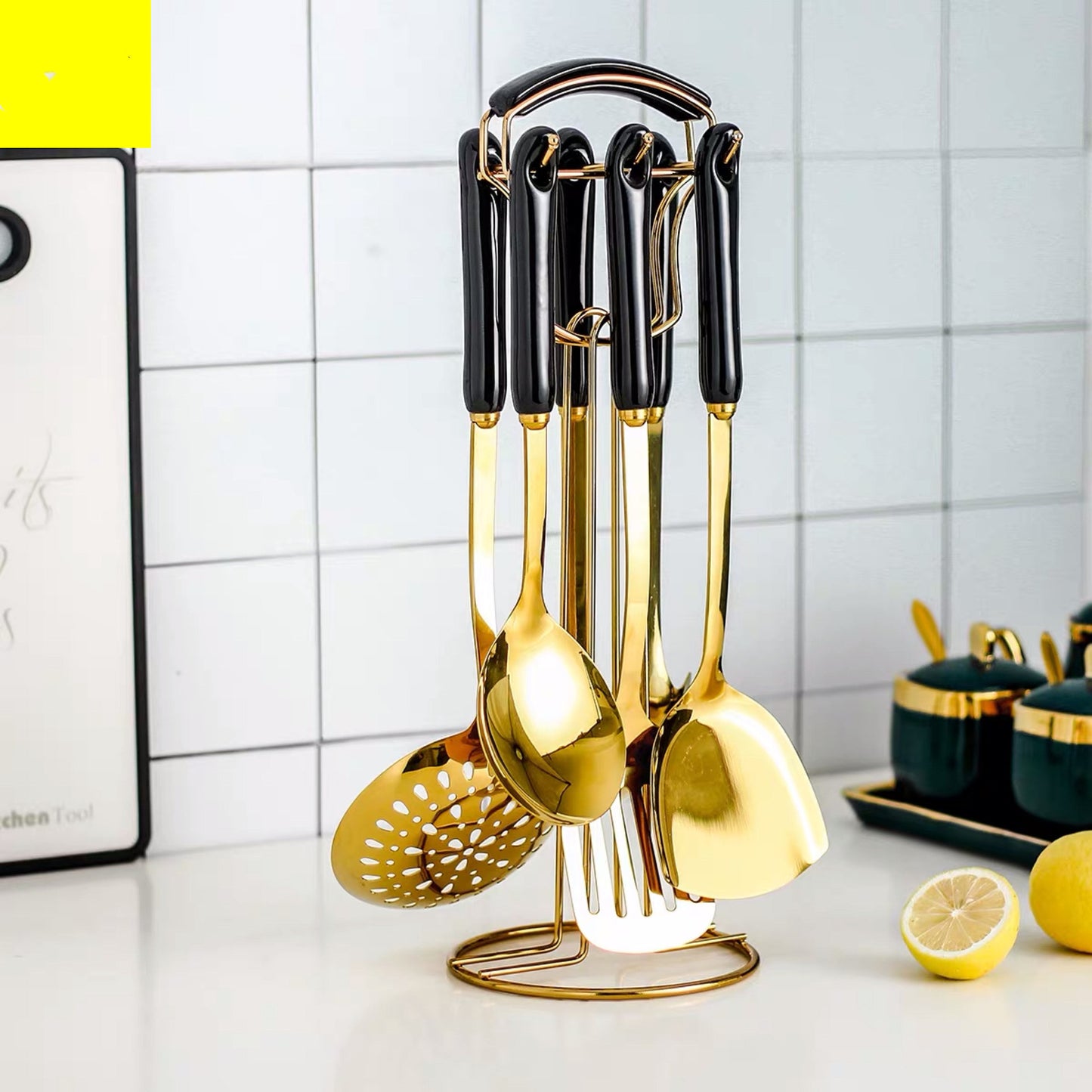 Silicone Gripped Golden Kitchen Set