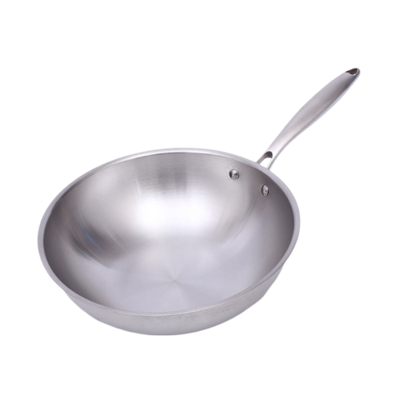 Sartén para saltear de acero inoxidable con forma de wok y tapa