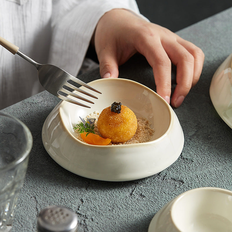 Deep Rounded Cream Crater Plate