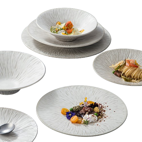 Grande assiette plate en céramique à motif d'écorce