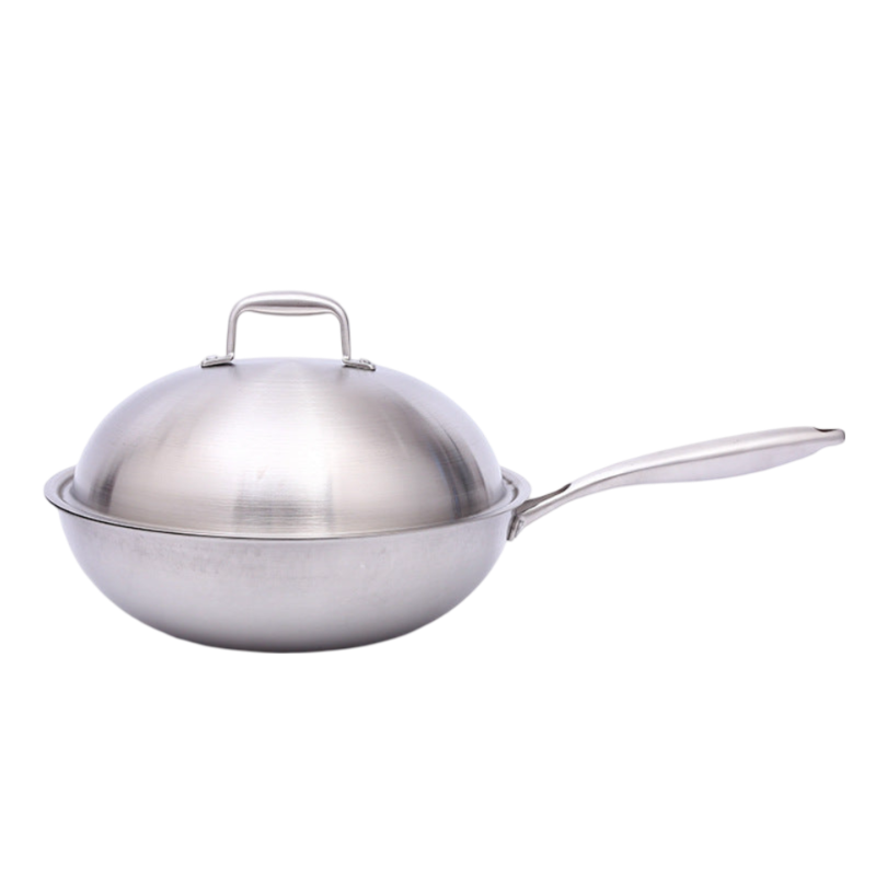 Sartén para saltear de acero inoxidable con forma de wok y tapa