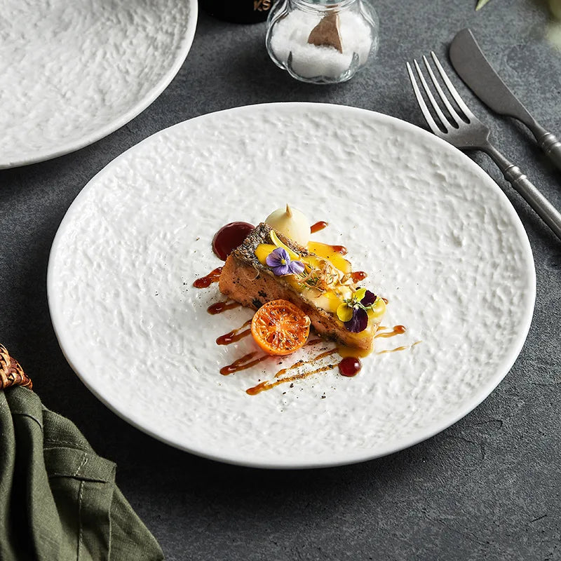 Rough Stone French White Ceramic Plate