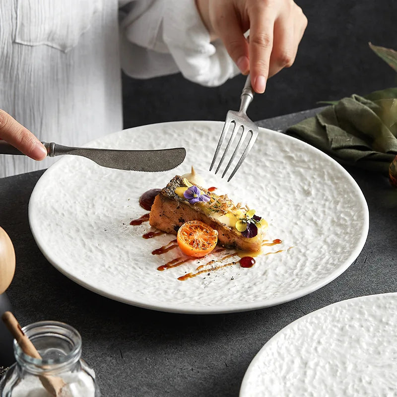 Rough Stone French White Ceramic Plate