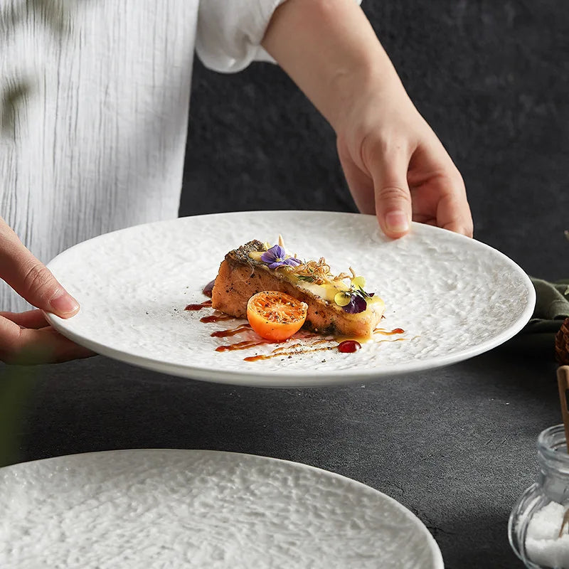 Rough Stone French White Ceramic Plate