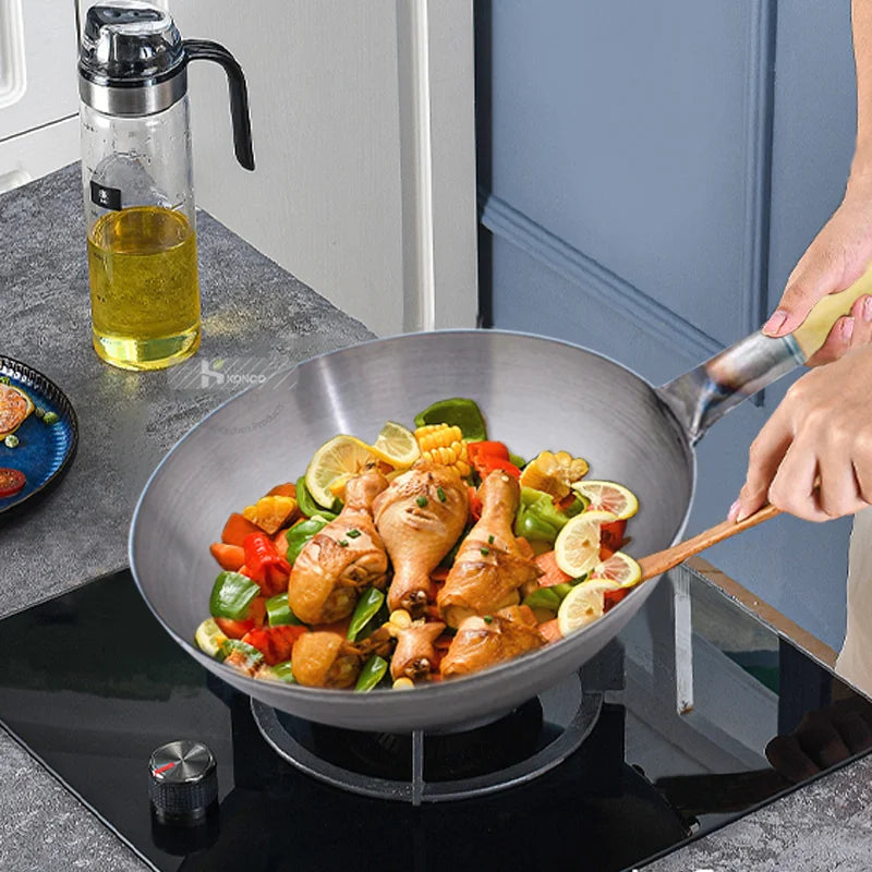 Wok en acier au carbone antiadhésif