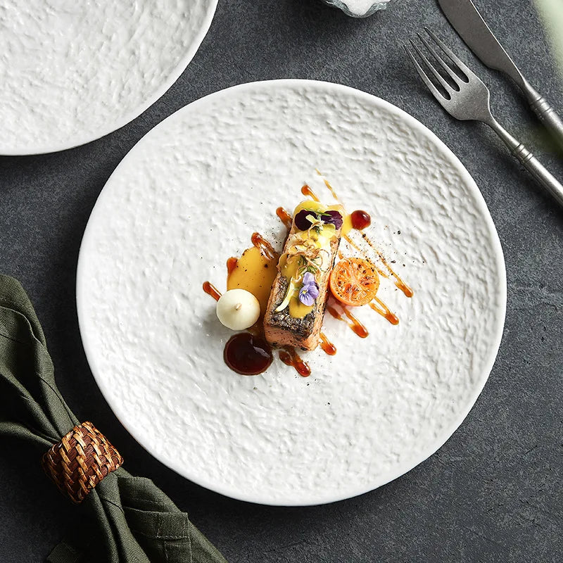 Rough Stone French White Ceramic Plate