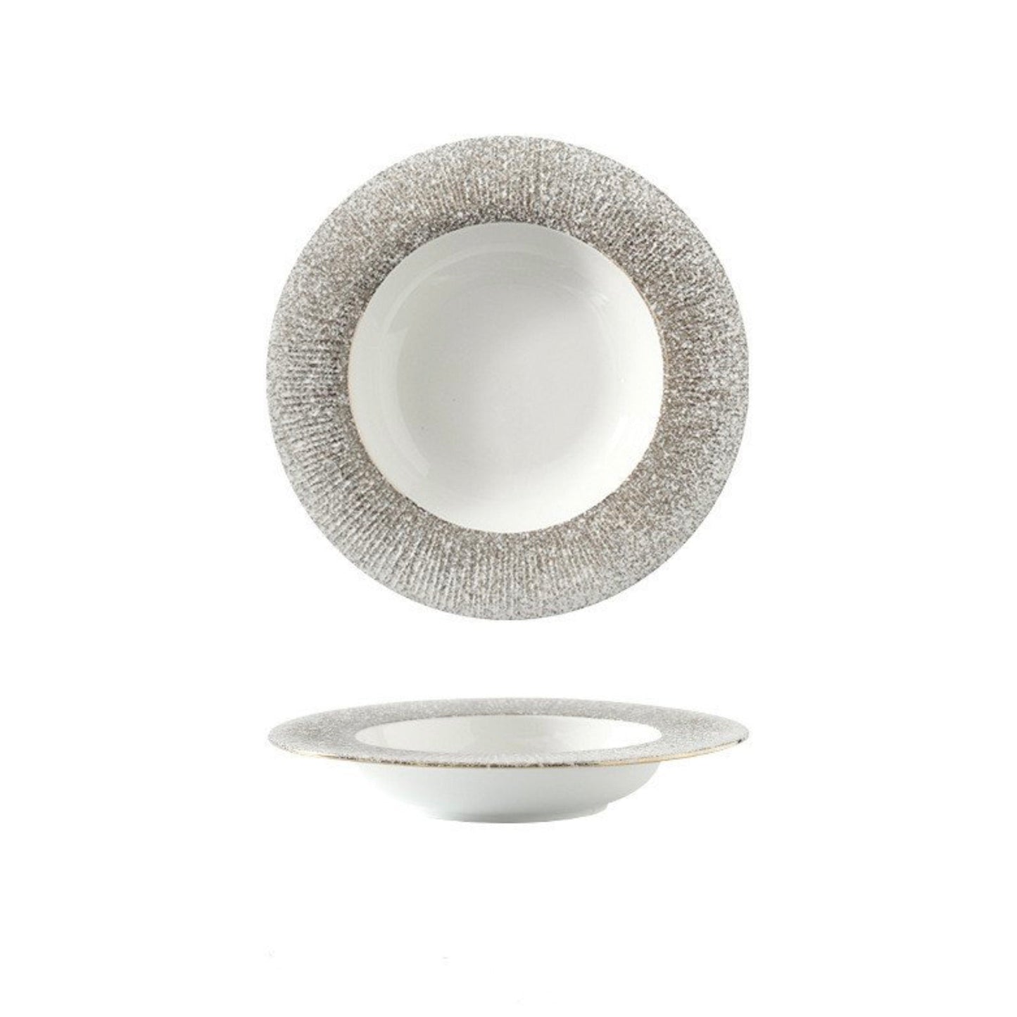 Plato de porcelana blanca con diseño occidental cepillado