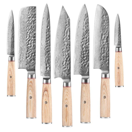 Cuchillos artesanales japoneses de acero de Damasco y Melaleuca