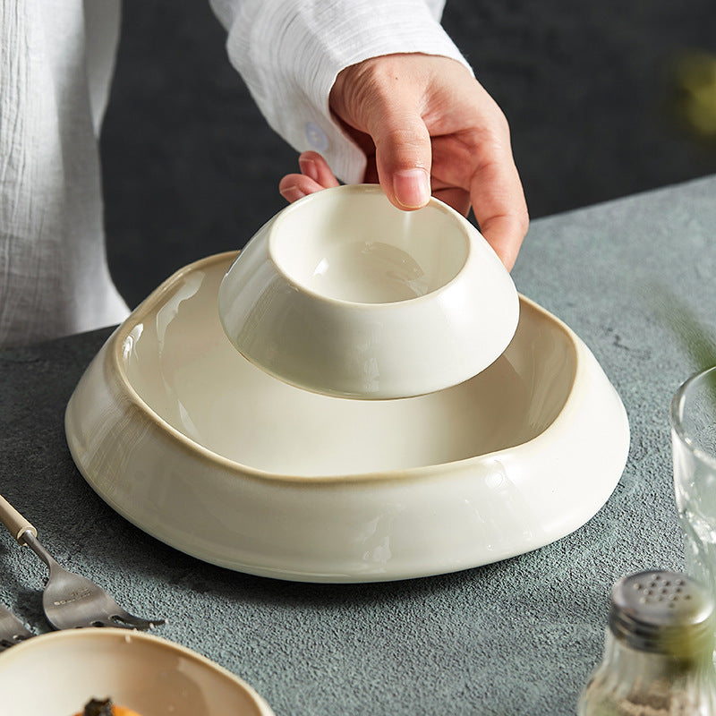 Deep Rounded Cream Crater Plate