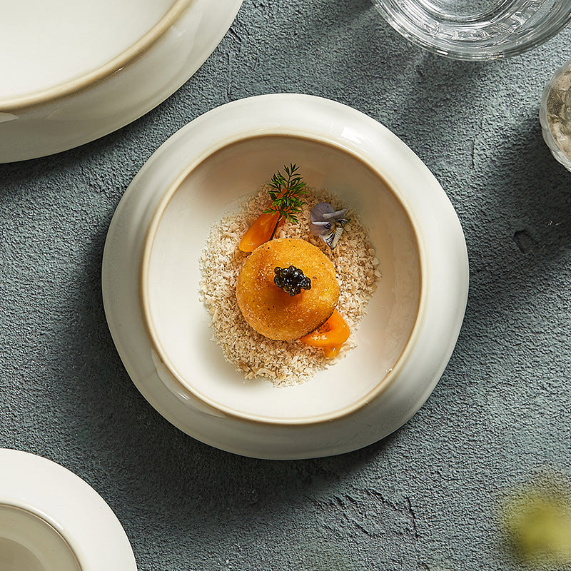 Deep Rounded Cream Crater Plate