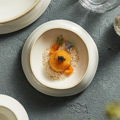 Deep Rounded Cream Crater Plate